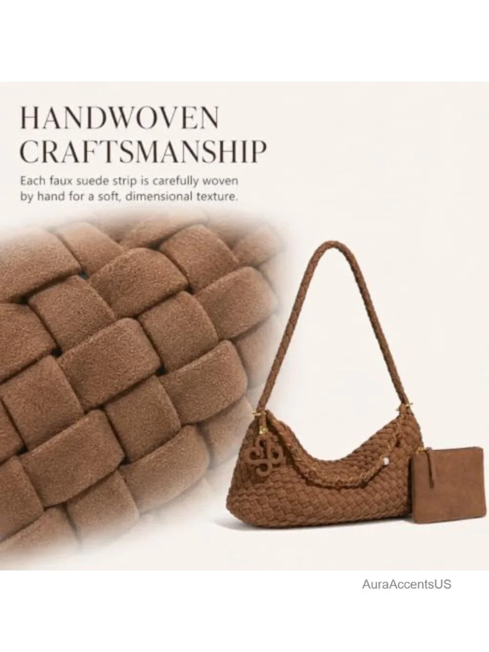 Faux Suede Slouchy Hobo Shoulder Bag with Pouch for Women